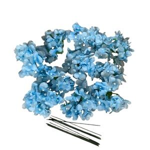 Blue Silk Hydrangea Heads x 10 w/Plastic covered wire stems. Wedding!